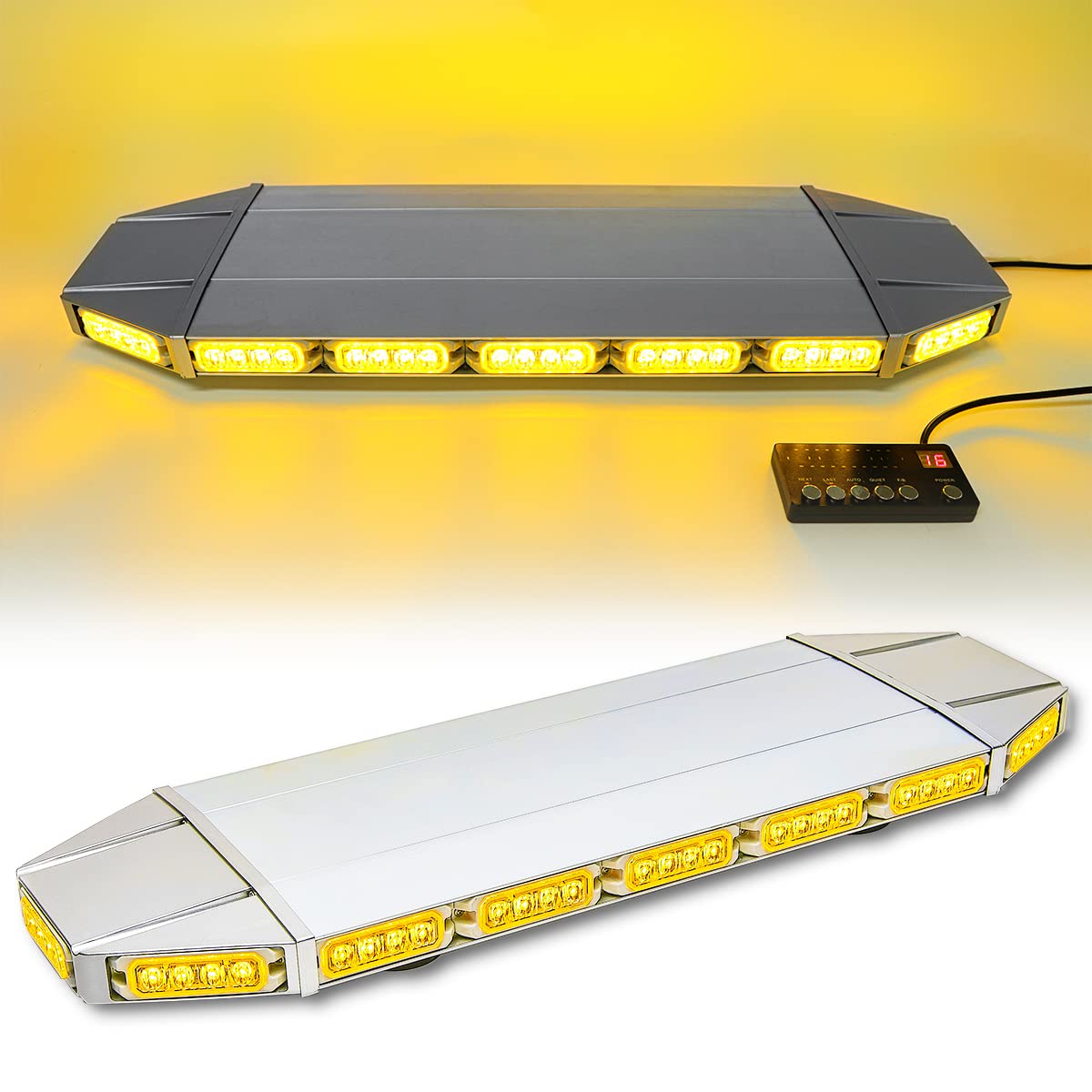 V-SEK 28" Amber/Yellow Waterproof Warning Emergency Strobe 64 LED Light Bar Rooftop Flashing Magnetic Bases Tow Truck Car Vehicle Snowplow