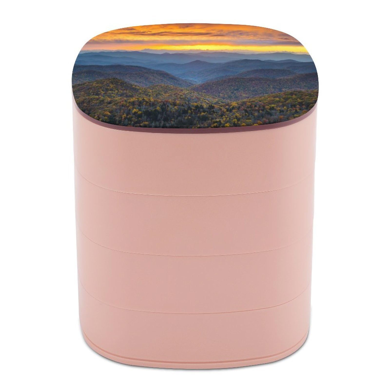 VstaDank Blue Ridge Parkway Mountains Jewelry Box 360° Rotatable Jewelry Organizer 4 Layers Jewelry Case with Lid Fashion Portable Earring Holder for Bracelets Rings Bracelets Vanity