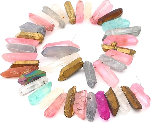 BEADIA Cuentas de palo de punto de punta de cuarzo de cristal recubierto de titanio multicolor de 0.6"-0.8" para la fabricación de joyas de 15