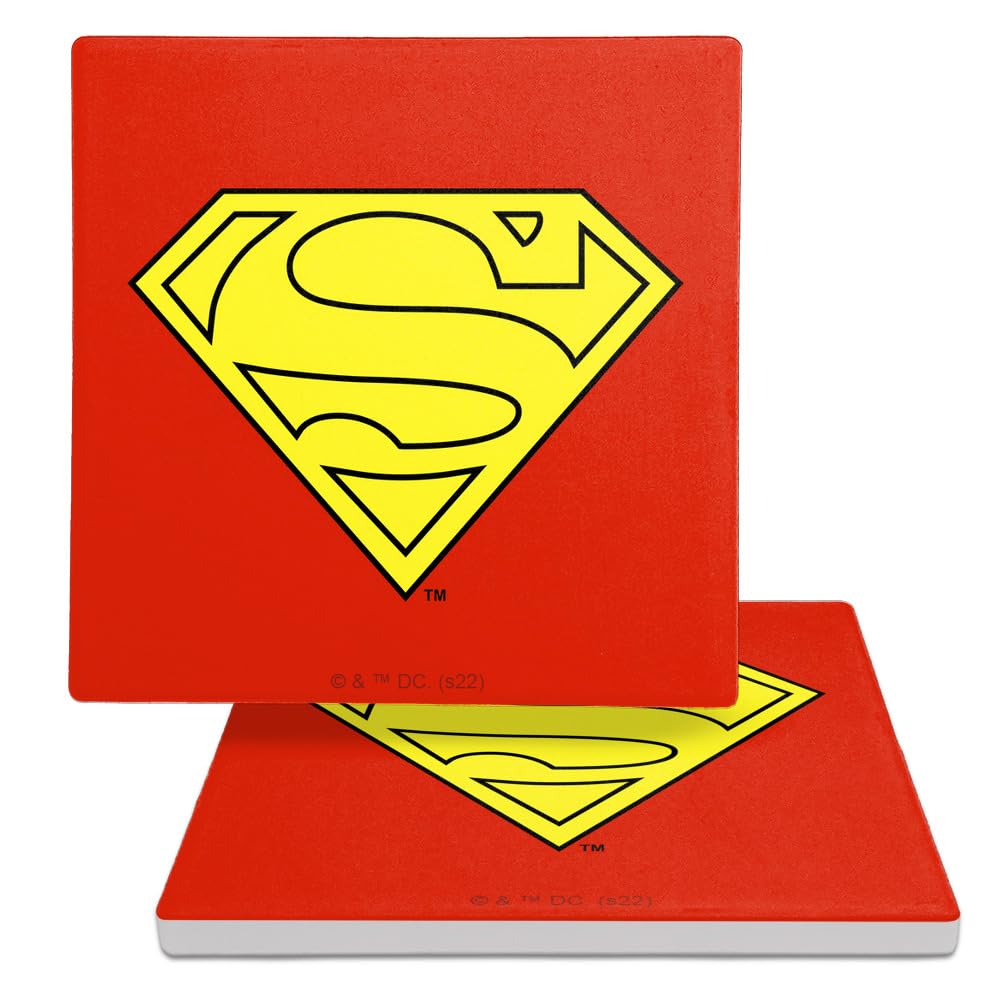 Superman Cape Logo Square Ceramic Coasters, Set of 2, 3.9" Ceramic Stone & Cork Base, Drink Coaster for Tabletop Protection