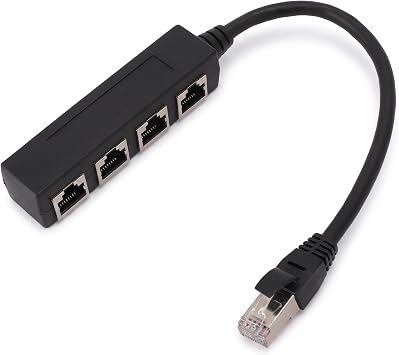 Professional Ethernet Splitter, RJ45 1 to 4 Port Network Splitter with Gold Plated Connectors for Stable 100Mbps 1000Mbps Dual Computer Sharing, Plug and Play