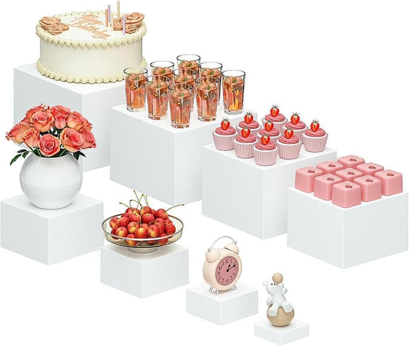 Food Display Stand Cube Display Nesting Riser for Brunch Collectible Jewelry 8Pcs| Cake Stand | Cupcake Stand | Cake Display Stand