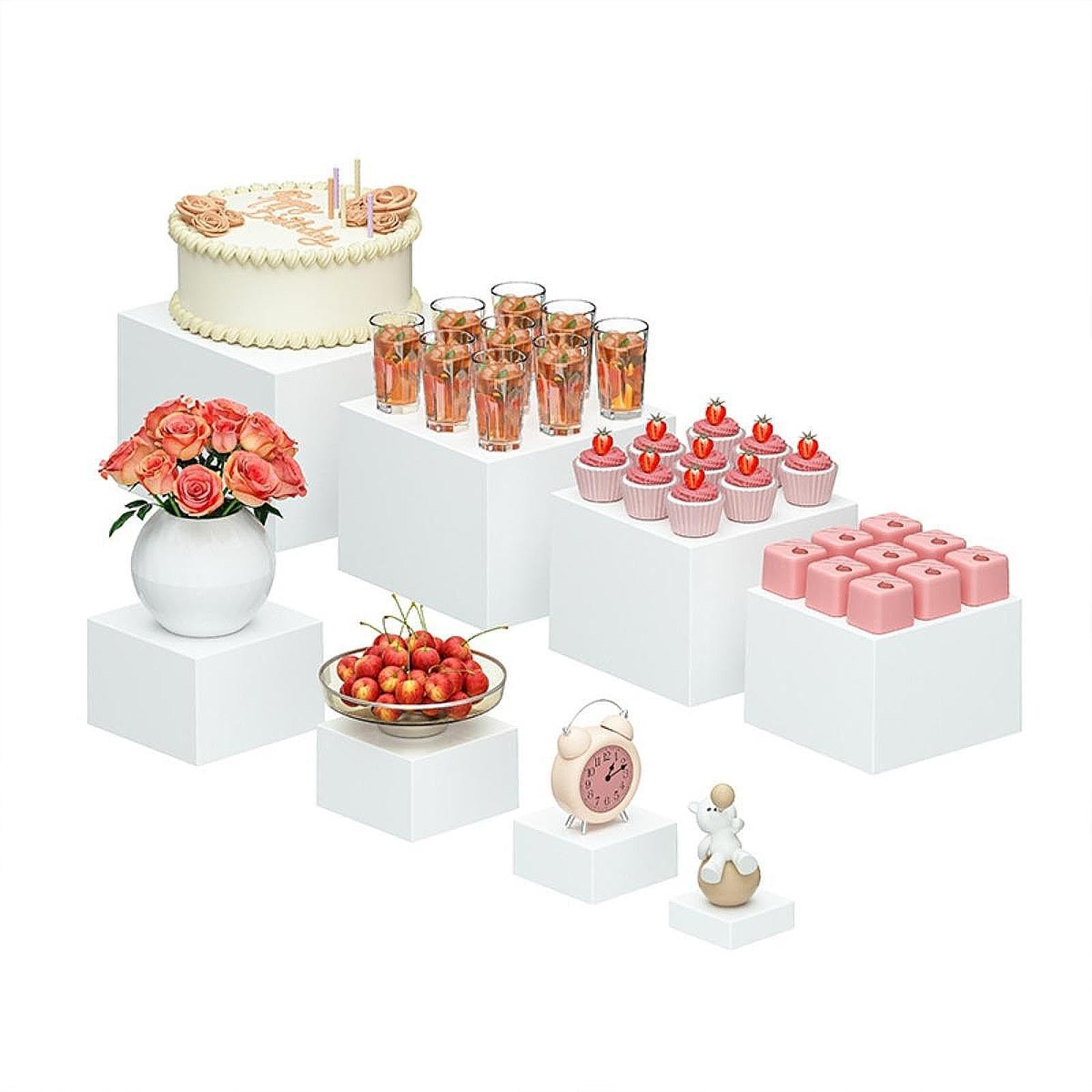 MagiDeal Présentoir de Nourriture de Buffet avec Fond Creux, Support de présentation de Nourriture, Support de Cube, Support de Nidification pour Bonbons, 8 Pièces