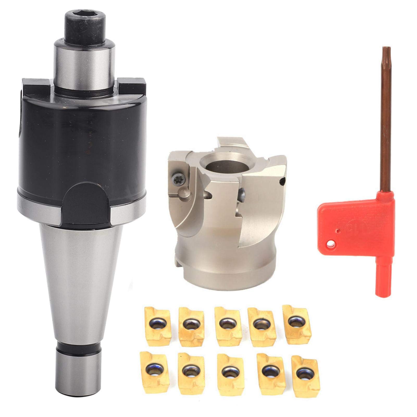 Portamandrino a pinza + 50 frese + inserti di fresatura, portamandrino a pinza Portafresa a spianare Portafresa a fresa CNC Inserti di fresatura(#1)