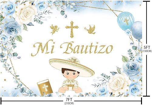Miniatura 5 de AIBIIN Telón de fondo Mi Bautizo de 7 x 5 pies, para bautizo, decoración de fiesta de bautizo, suministros de decoración de fiesta de bautizo, globo