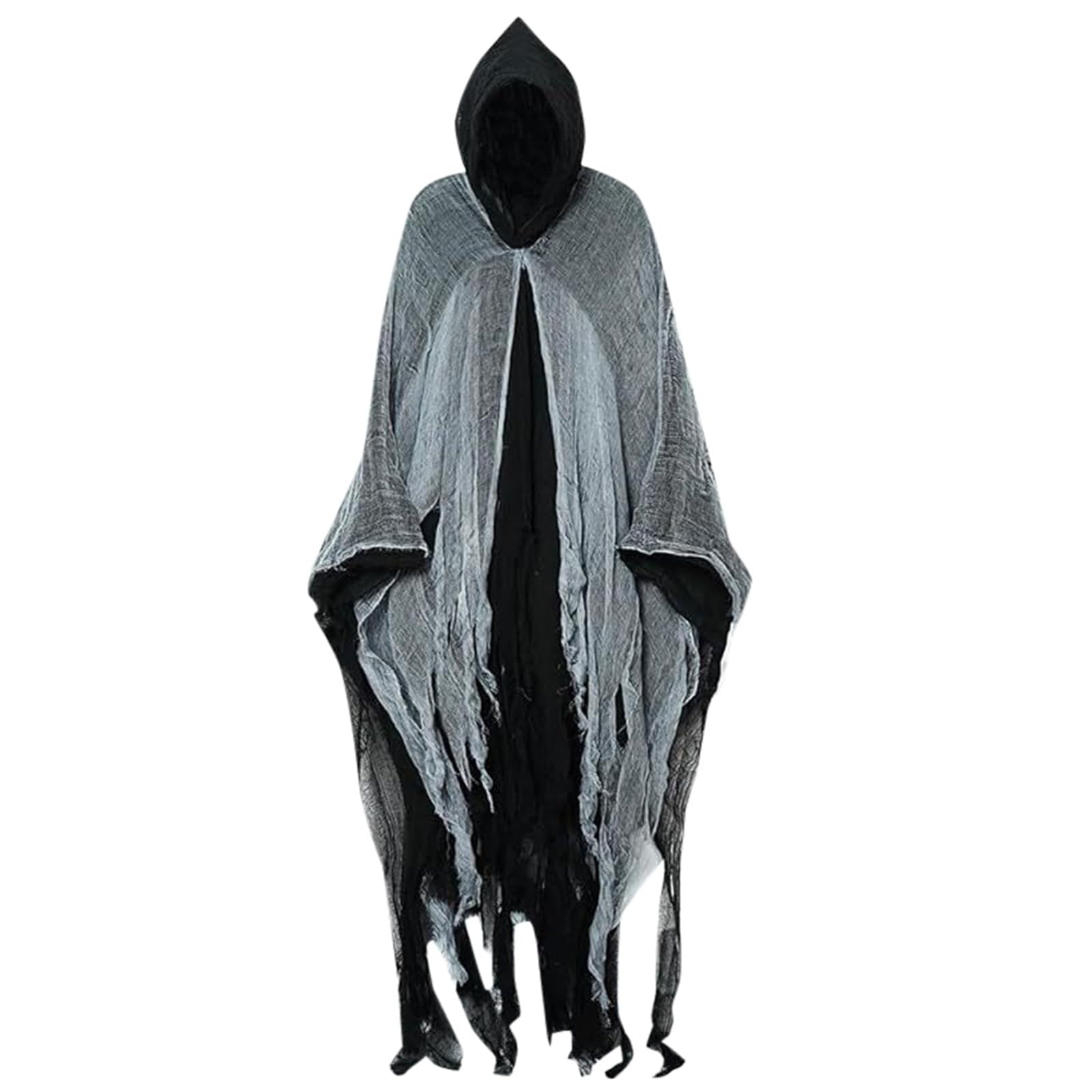 Grim Reaper Hooded Cloak Scary Ghost Tattered Robe Medieval Wizard Death Cape Halloween Costume Cosplay for Adult Men