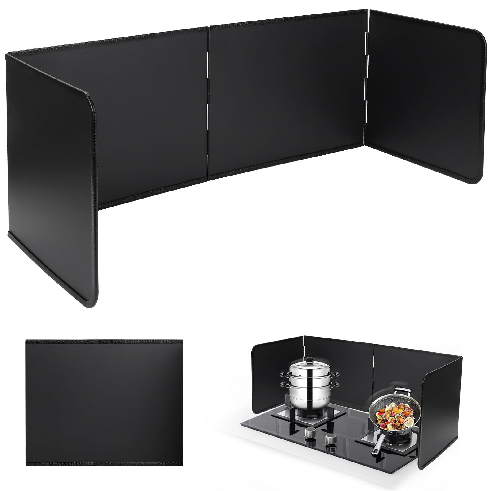 FoiiLiio Pannello Paraschizzi Cucina 4 Lati, Paraschizzi Cucina Pieghevole Protezione, Antiaderente Paraschizzi da Cucina Protezione, Protezione Schizzi di Olio per Cucine a Gas e Padella (Nero)