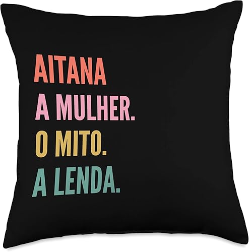 Designs De Nomes Engraçados Para Mulher Funny Portuguese First Name Design-Aitana Throw Pillow 18x18 Multicolor