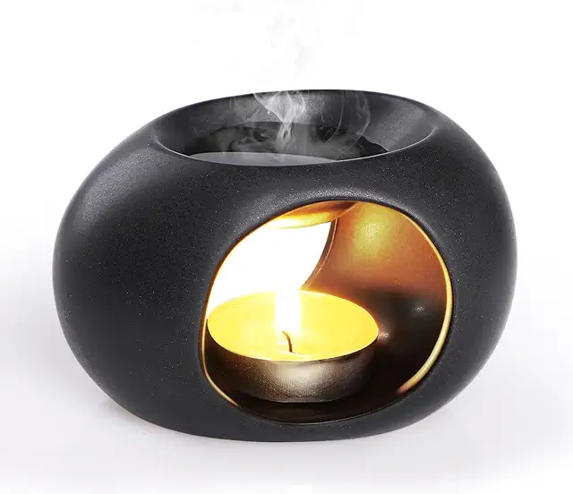 Brûleur à Huile Essentielle en Céramique Noir - Diffuseur d'Aromathérapie