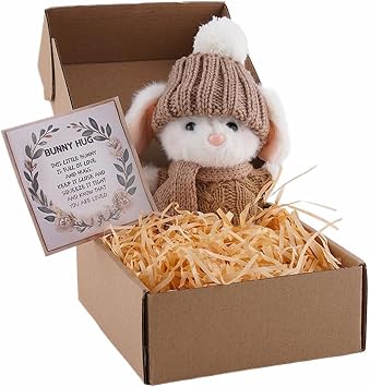 Mini Bunny Easter Gift Box, Handmade Crochet Rabbit Plush, Cute Pocket Hug Emotional and Support Bunny for Kids Women, Handmade Plush Doll Khaki 1pcs