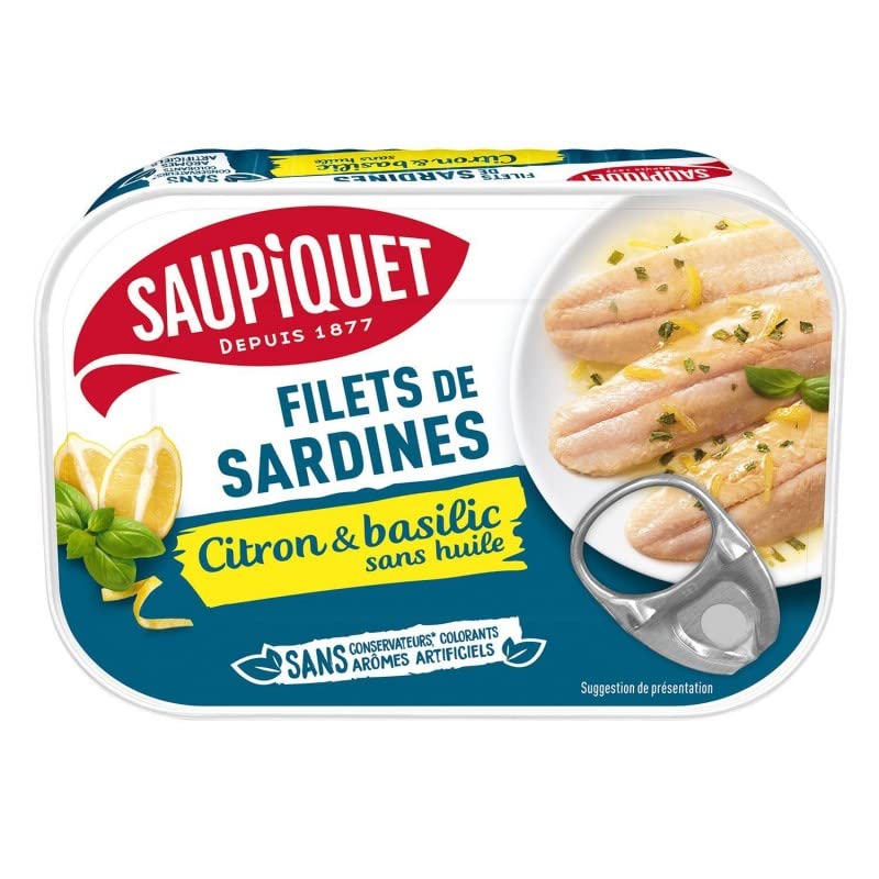 Saupiquet Saupiquet Filetes Sardinas, Adobo Limón Albahaca Sin Aceite 100 gr Paquete de 3