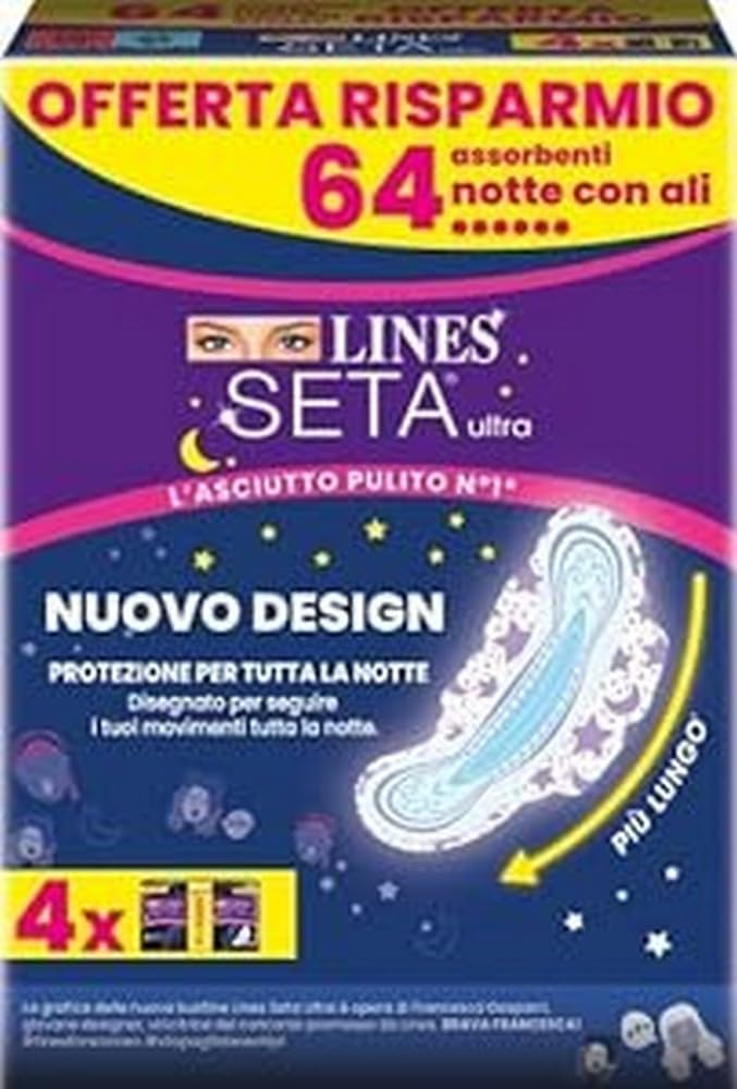 Lines Ultra Night Ultra Absorbent Silk with Wings, Pack of 64