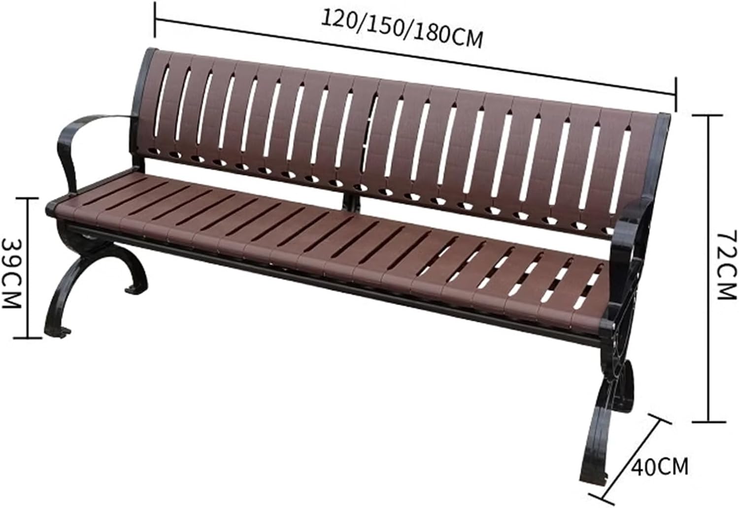 Outdoor Garden Bench Outdoor Park Bench, Backrest Metal Chair, Suitable for Deck Path Porch Poolside Park Bench(180x40x72CM)