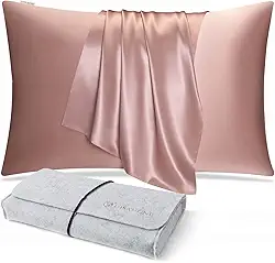 DISANGNI Fronha 100% de seda de amoreira natural para cabelo e pele com zíper oculto 22 Momme ambos os lados capa de almofada de seda real (1 peça Queen Size 50.8 cm x 76.2 cm Rosa)