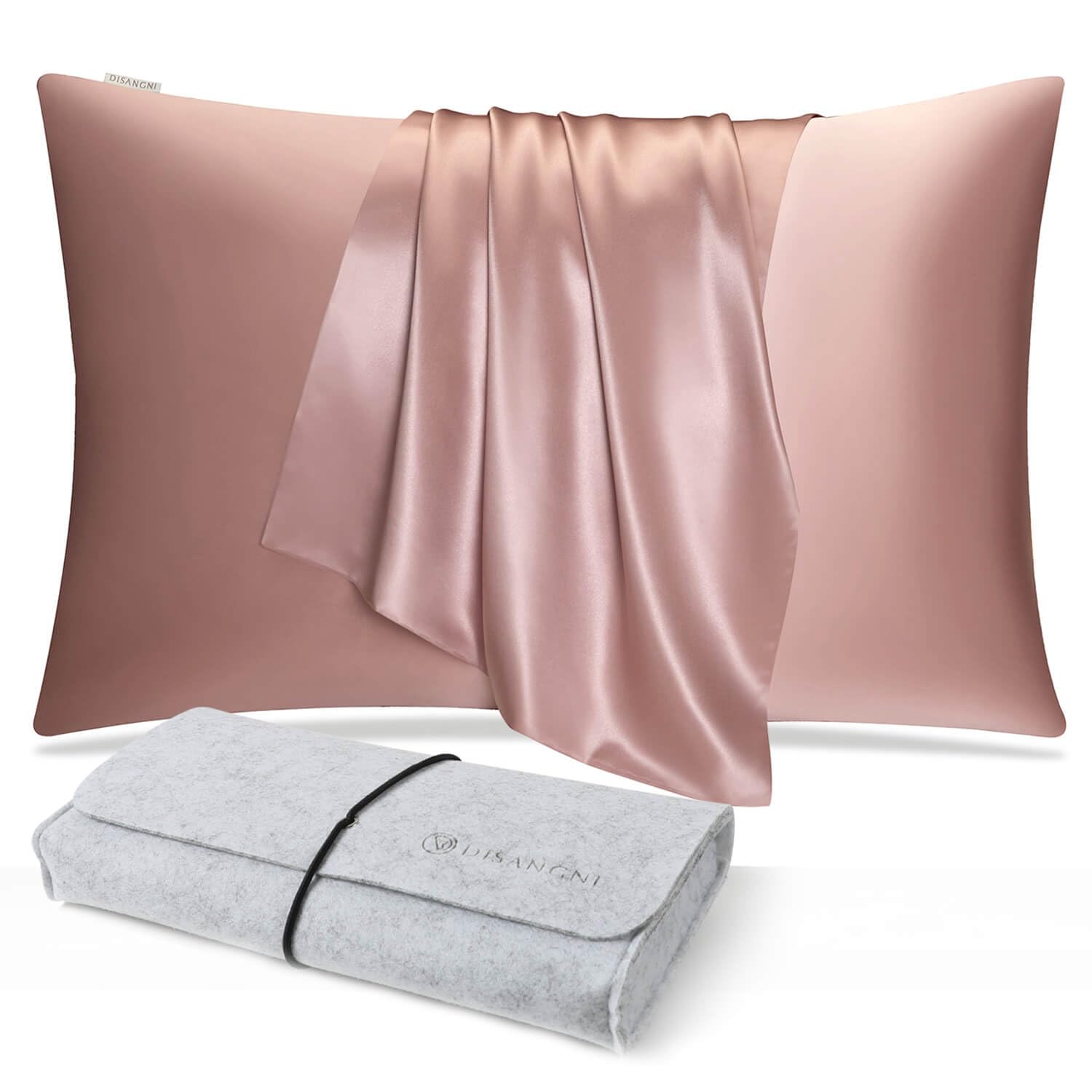 DISANGNI Fodera per Cuscino in 100% Seta di Gelso Naturale, 22 Momme, Doppia Faccia, con Cerniera Invisibile - Protezione per Capelli e Pelle (1 pz 51x66 cm rosa)