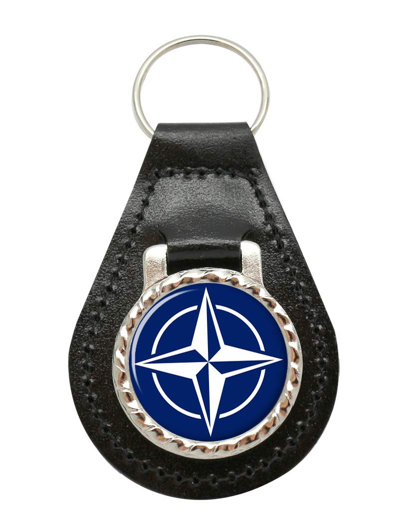 Giftshop Uk Unisex Black Leather And Silver Metal Nato Leather Key Fob