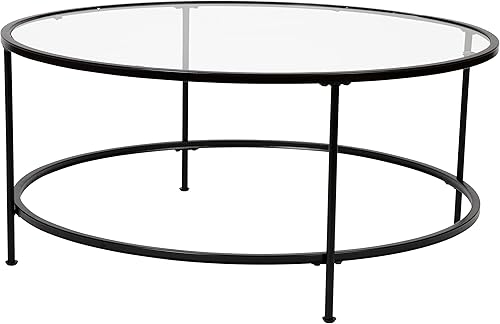 Miniatura 5 de Astoria Collection - Mesa de centro redonda, moderna mesa de centro de cristal transparente, marco dorado mate