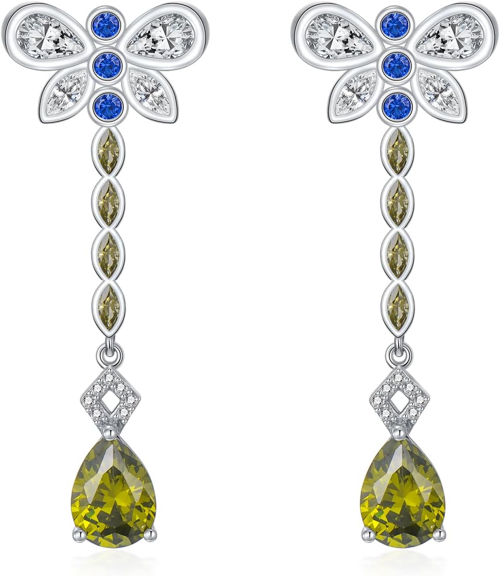 Colored Gemstone Dangle Earrings for Women 925 Sterling Silver Statement Earrings for Her Ladies