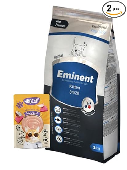 Eminent Kitten - 2 kg is a Full-Value Food for Kittens, Pregnant and lactating Cats + Free MOOCHIE (1 Pouch ) 85g Grain-Free Gravy Cat Treat Mousse with Tunna