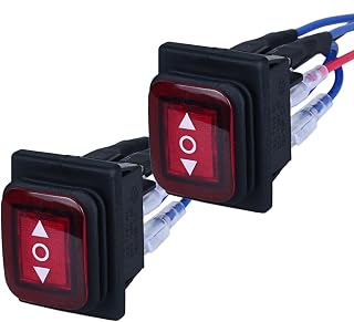 2Pcs (ON)-Off-(ON) Polarity Reversing Waterpoof Rocker Switch with LED,DPDT 6 pins 3 Poistion Momentary Double Reset Rocker Toggle Switch with Jumper Wires Snap 12V 125V 250V,Max Current 20A