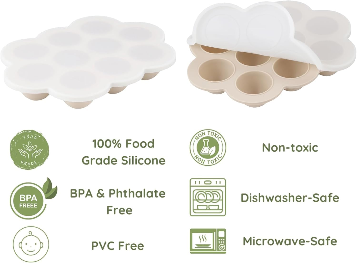 PandaEar Confezione da 3 contenitori per alimenti per bambini in silicone con coperchio blu/verde/carne
