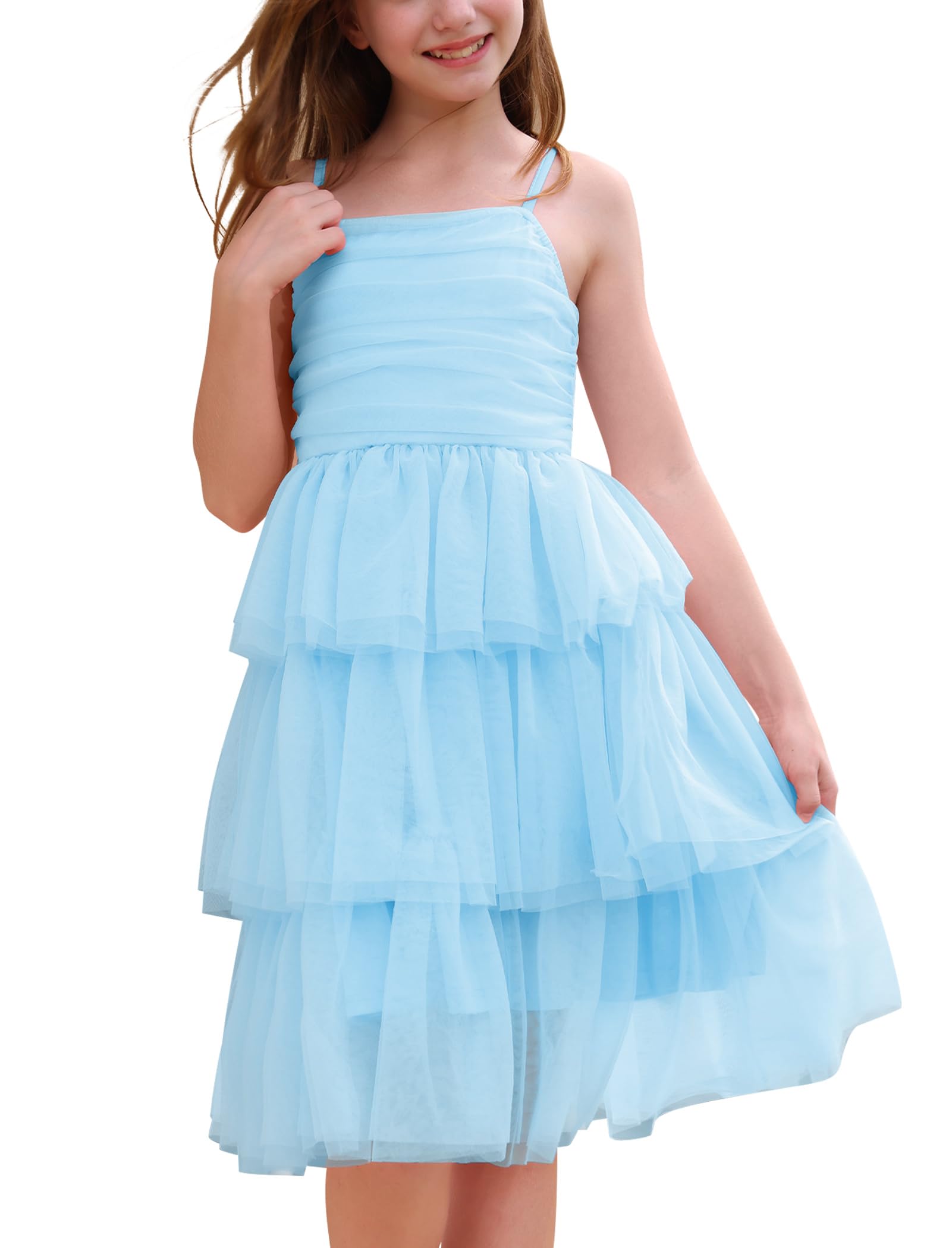 Mädchen-Rüschen, formelle Hochzeit, gestuftes Tüllkleid, Teenager, Festzug, Geburtstag, Hoco, Schule, Abschlussball, Outfits, Junior-Abschlusskleid
