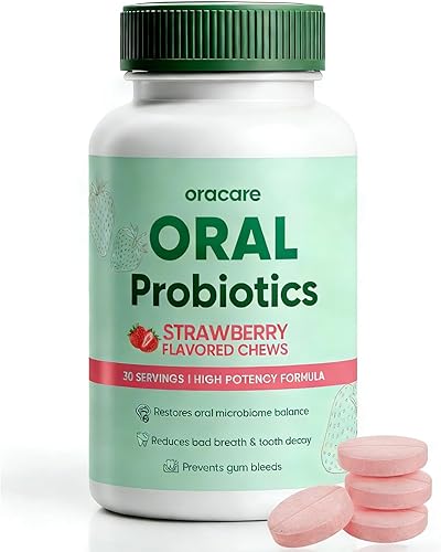 Oracare Oral Defence - Suplemento de probióticos orales para aliento fresco, salud de dientes y encías, sabor a fresa, 60 unidades (1)