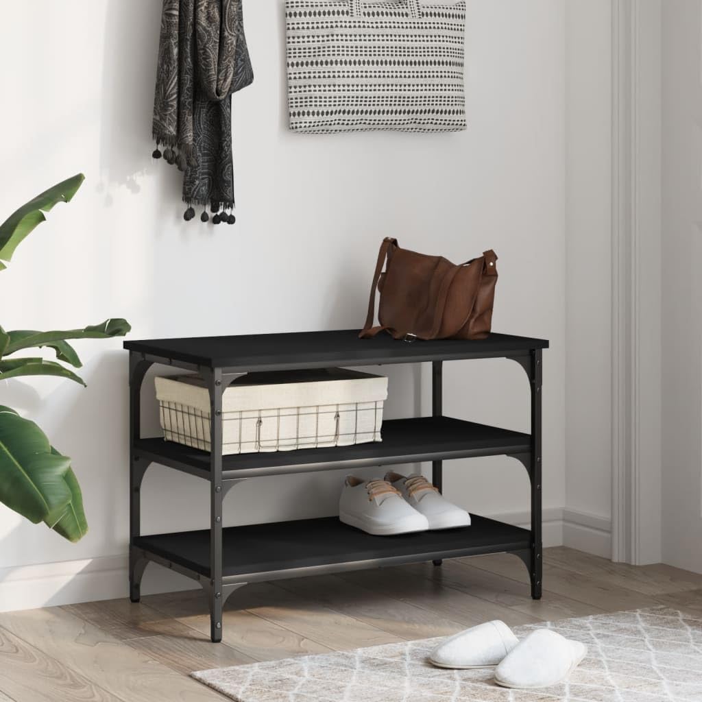 Stojak na buty czarny 70 x 38,5 x 49 cm z drewna wielowarstwowego z 3