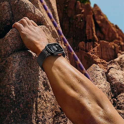 Image of Croiky Milanese Loop Magnetic Mesh Metal Stainless Steel Strap Compatible With Apple Watch Ultra 3|2 Band 49mm Series 10, iwatch 10|11 Band 46mm, 9|8|7 45mm, SE2|6|5|4 44mm - Black