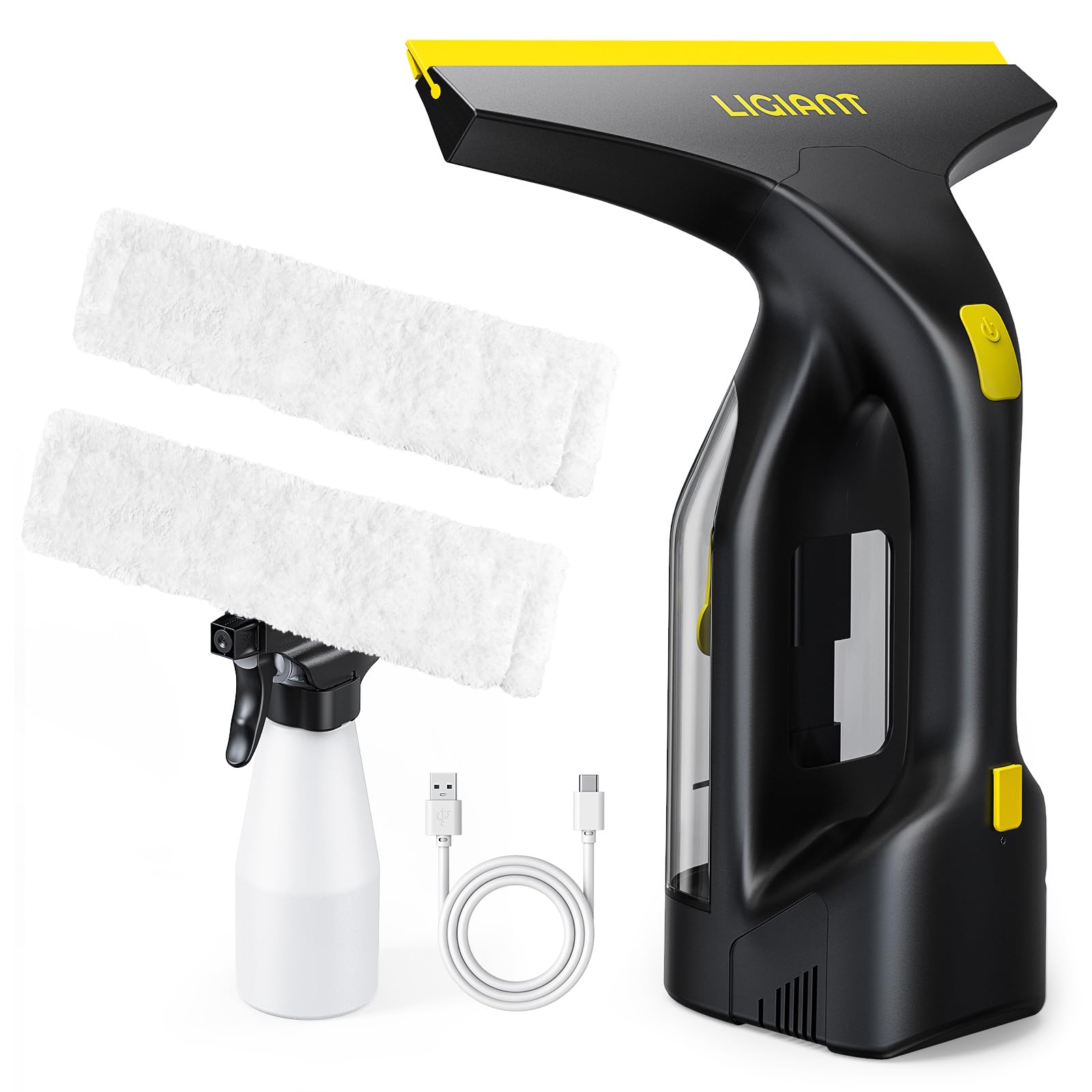 LIGIANT CL03A Nettoyeur de Vitre, Autonomie 60 min, Buse 280 mm, Flacon Spray et Chiffons en Microfibre, Recharge Type-C, Léger 700 g, Pour Vitres, Carrelages, Miroirs et Douche