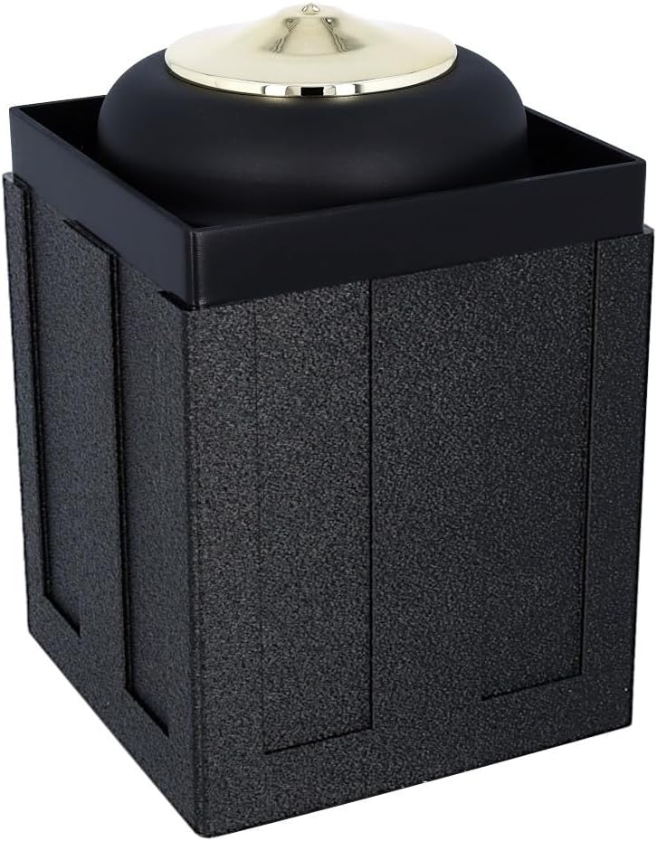 Funeral Urn and Burial Vault Set for Ashes, Black Metal Cremation Urn with Outdoor Protective Capsule, Heavy Duty Memorial Burial Container (Cross/Vault)