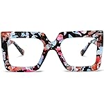AIEYEZO Oversized Square Blue Light Glasses for Women Cute Big Frame Glasses Fashion Clear Multi-Color Computer Eyewear (Flower)