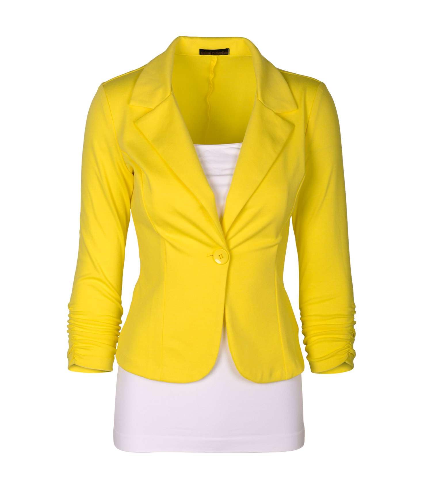 Aulin Collection Womens Casual Work Solid Color Knit Blazer Yellow Medium