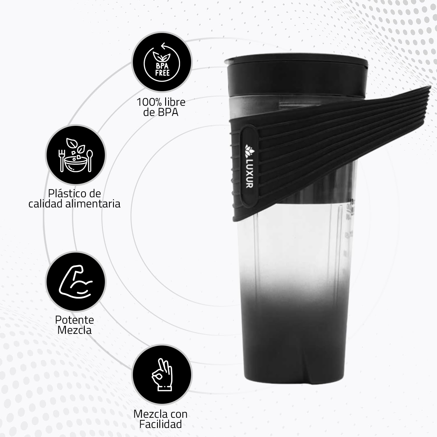 LUXUR® Mélangeur portable pour smoothie, smoothie, mixeurs pour jus et smoothie, 460 ml rechargeable, mélangeur de verre portable avec 6 lames, mélangeur portable de voyage, salle de sport, bureau