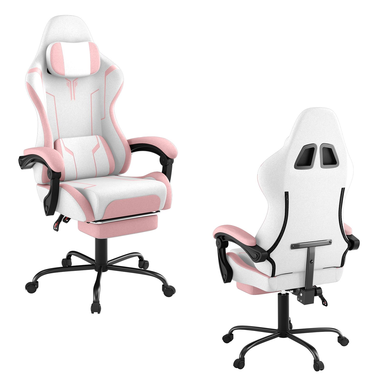 UISEBRT Chaise de jeu ergonomique avec massage et repose-pieds, fauteuil de jeu confortable, dossier réglable, appui-tête et coussin lombaire - Rose