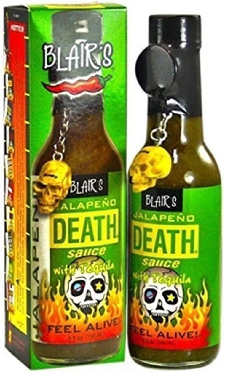 B150x1 Blair's Jalapeño Death Sauce with Tequila & Skull Key Chain, 5 oz., 1 Bottle, 3.04" Height, 3.04" Width, 3.04" Length