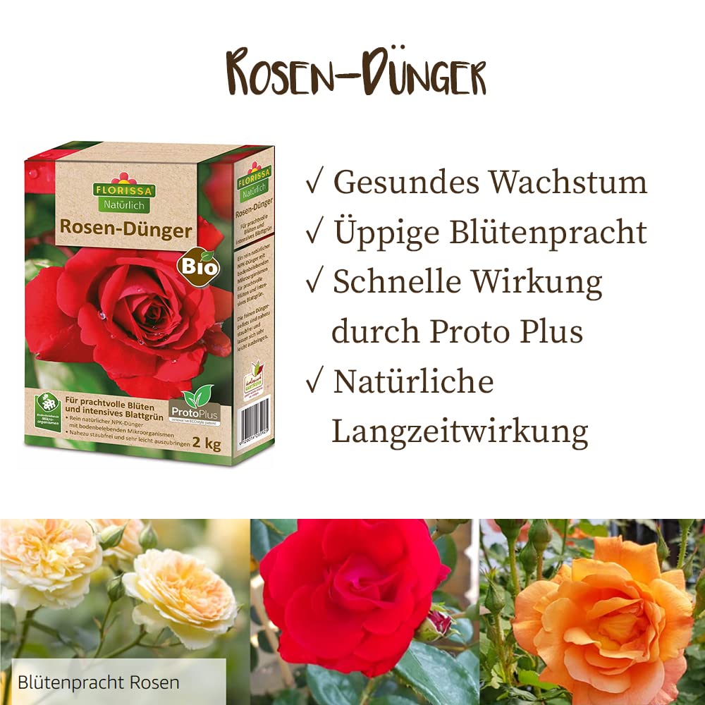 Abono para rosas orgánico con ProtoPlus para una rápida disponibilidad de nutrientes en primavera | microorganismos que estimulan el suelo, 2 kg.