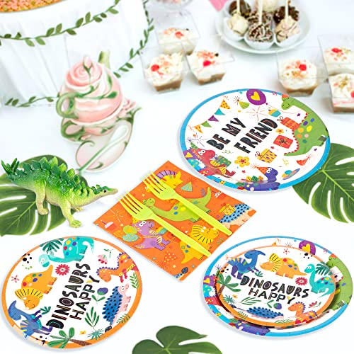 Mocoosy 96Pcs Dinosaur Party Plates And Napkins Set, Dinosaur Birthday Party Supplies Include Paper Dinner Plates Dessert Plates Napkins Forks For Kids Dino Party Disposable Tableware Kit 24 Guests #TOP4