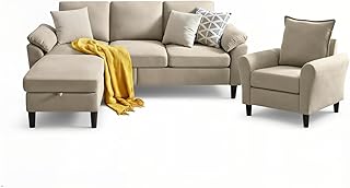 Firmacielu 3 Pieces Sofa Set for Living Room with Sofa, Storage Ottoman and Single Chair