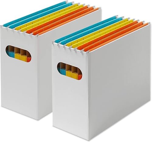 Y YOMA Paquete de 2 organizadores de archivos colgantes, caja de almacenamiento de cartón para carpetas de archivos colgantes tamaño carta, cajas de