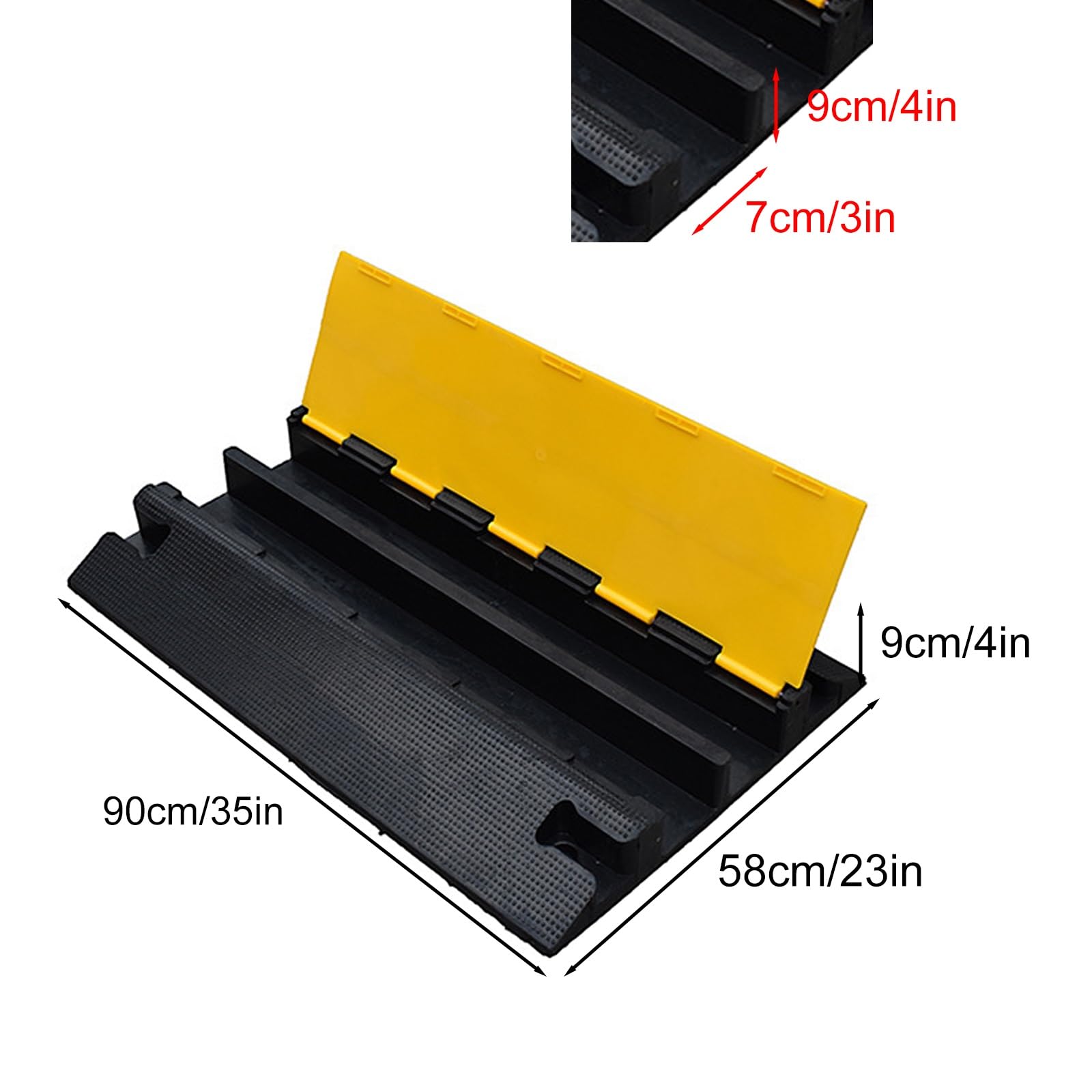 Protector Cable de 90 Cm, Pasacables Suelo de 2 Canales, Reductor de Velocidad de PVC y Caucho-plástico con Superficie Antideslizante, Capacidad de 500 Kg para Exteriores, Garajes