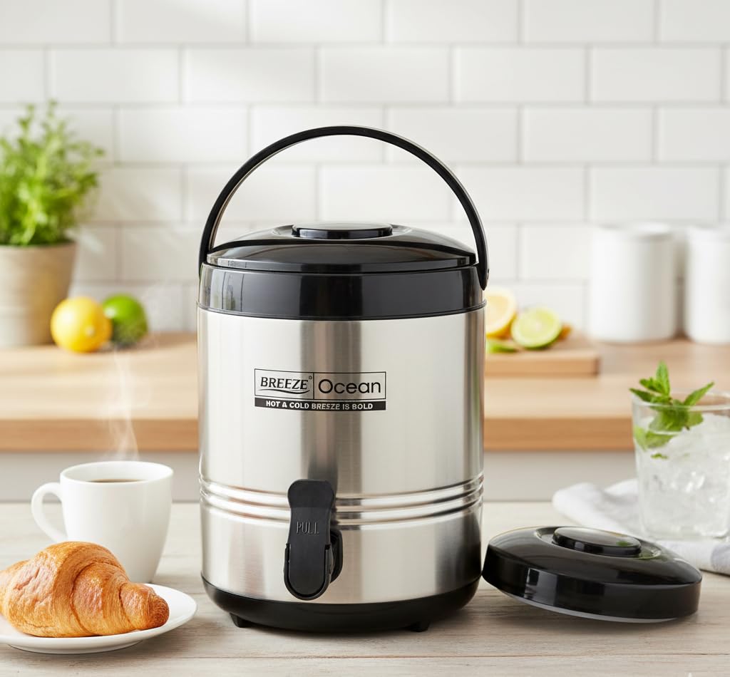 Amaaazing Breeze Ocean 15L Stainless Steel Insulated Water Jug | Double-Walled Hot & Cold Beverage Dispenser | Premium Water Camper with Leak-Proof Tap for Home, Office, and Travel 10081821