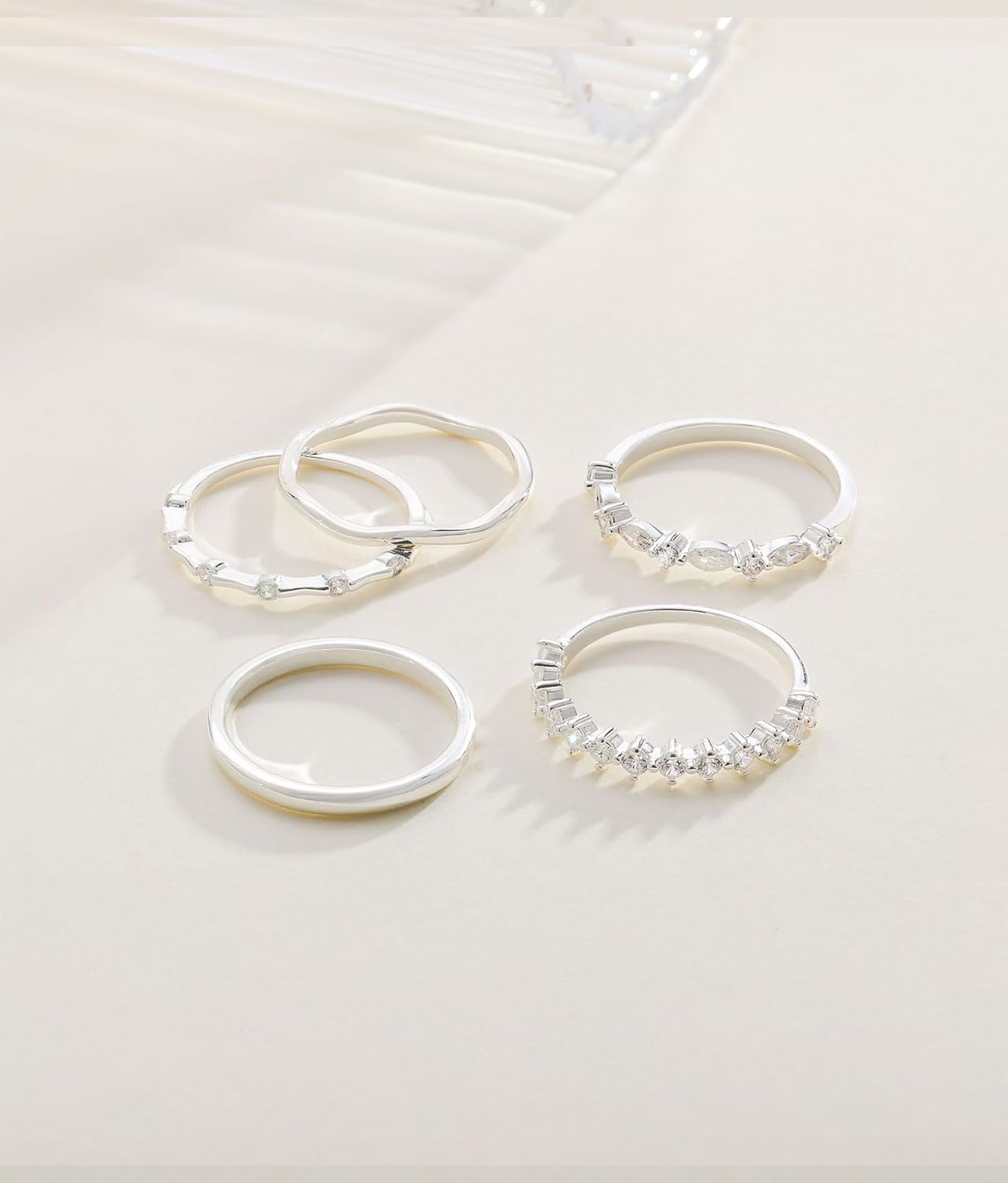 Stackable Gold Silver Rings for Women Non Tarnish Dainty 14K Gold/Silver Plated Stacking Thumb Ring Set Cubic Zirconia Eternity Wedding Bands Engagement Rings for Women Gold Jewelry Size 6-11 - Image 4