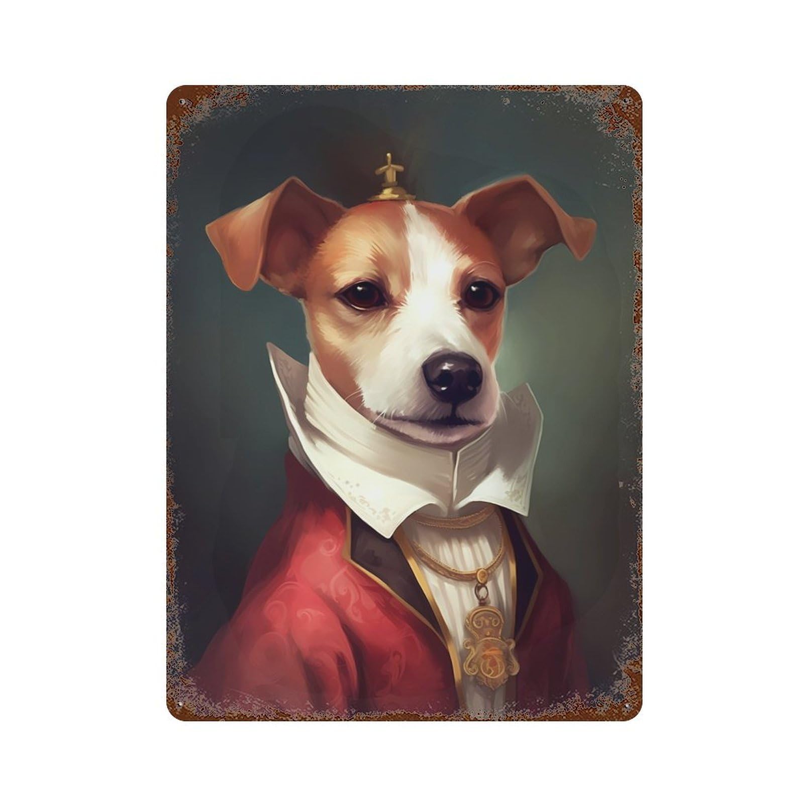 Russell Terrier Dog Fable Distressed Metal Wall Sign 15.7"x11.8", Industrial Home Decor for Garage, Pub Or Kitchen