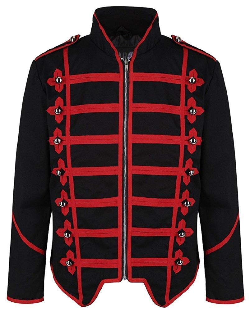 Ro Rox Men's Black & Red Steampunk Military Drummer Emo Punk Gothic Parade Jacket (, Xxxxl)