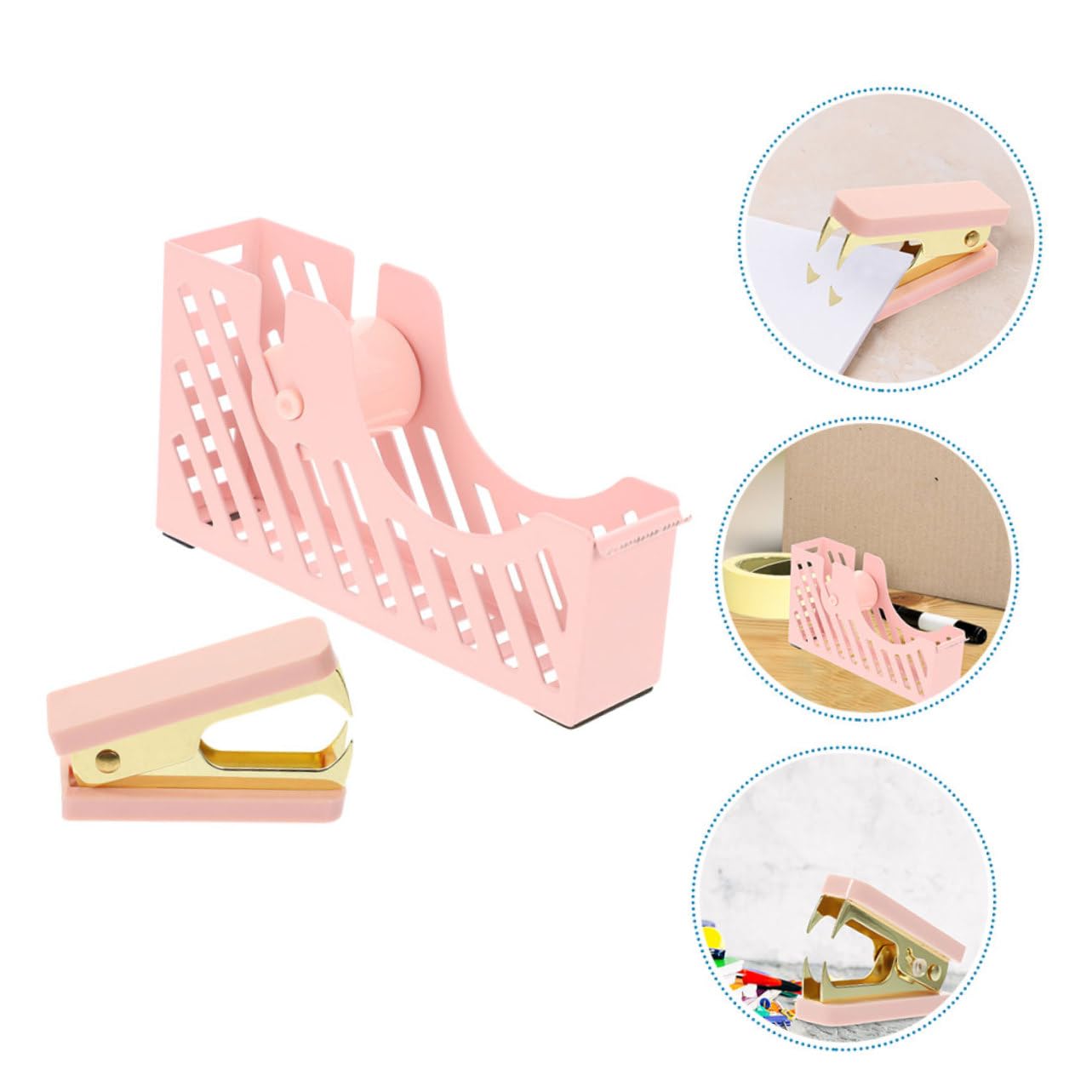 5 Set Dispenser per Nastro e Pinzatrice Scrivania Kit Completo con Rimuovi Punti Metallici per Ufficio e Casa Facile Usare e Trasportare