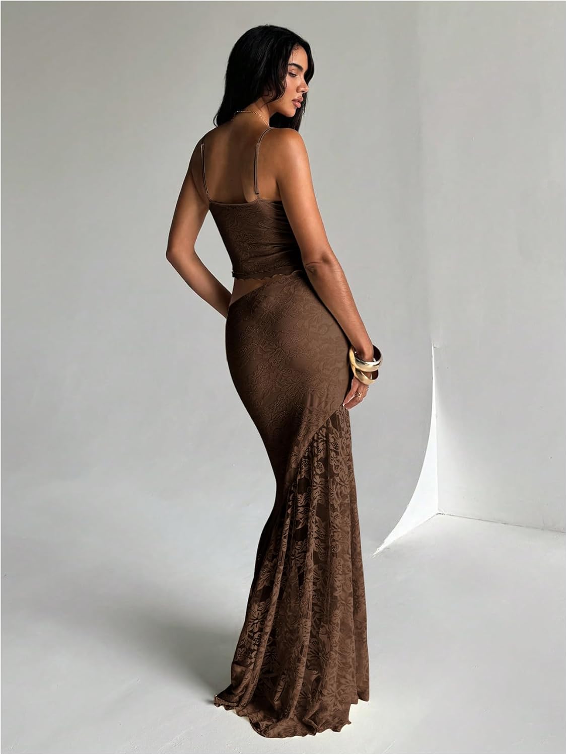 Milumia Women's 2 Piece Outfits Ruffle Trim Cami Crop Top and Low Rise Maxi Skirt Set - Image 2