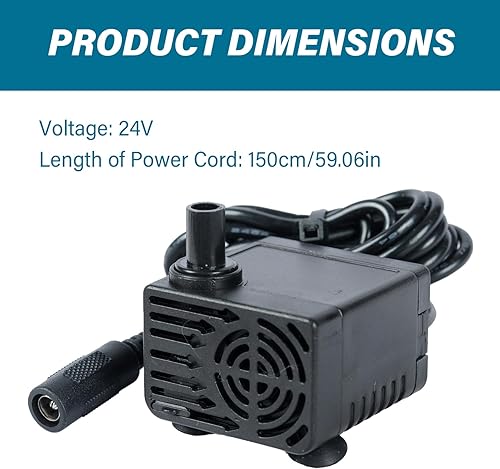 Miniatura 3 de Bomba de fuente de agua, bomba de agua pequeña impermeable de 24 V con ventosa y cable de alimentación para estanque, pecera, acuario pequeño