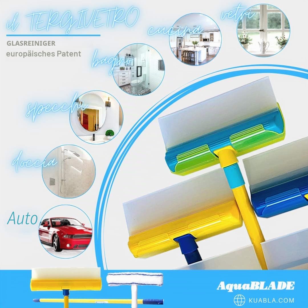Aquablade® A The ORIGINAL AquaBLADE Silikon Wischer mit Tank | Fensterreinigungsset | Profi Qualität | Komplettset