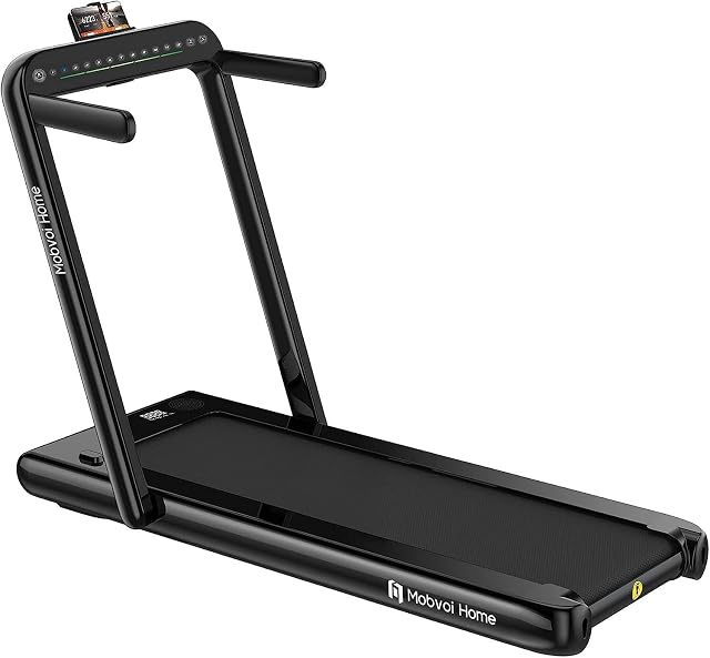 Mobvoi Home Bieżnia, składany, wbudowany głośnik Bluetooth, pilot zdalnego sterowania, maszyna do chodzenia i biegania do ćwiczeń fitness w domu w pomieszczeniach (Czarny)